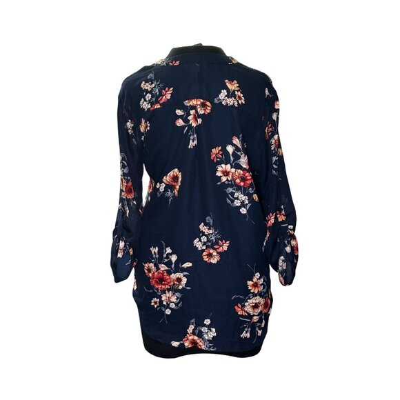 Navy Floral Long Sleeve Blouse Womens Size L - Picture 3 of 8